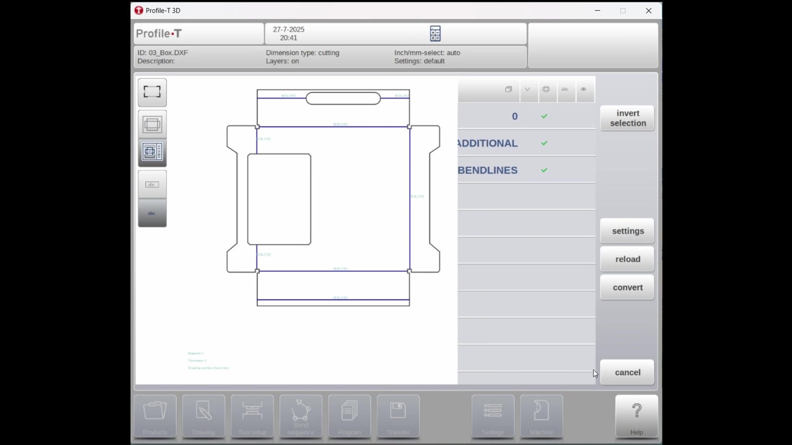 Software DELEM Profile-T a importar um desenho DXF em 2D