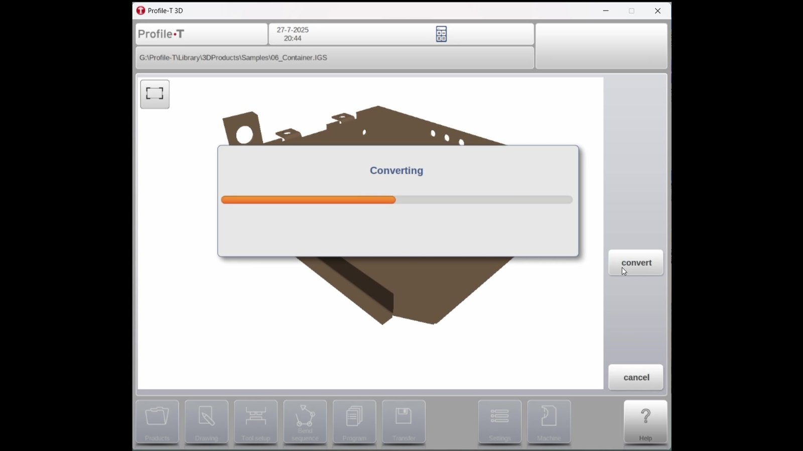 Software DELEM Profile-T3D a importar um modelo 3D em formato IGS