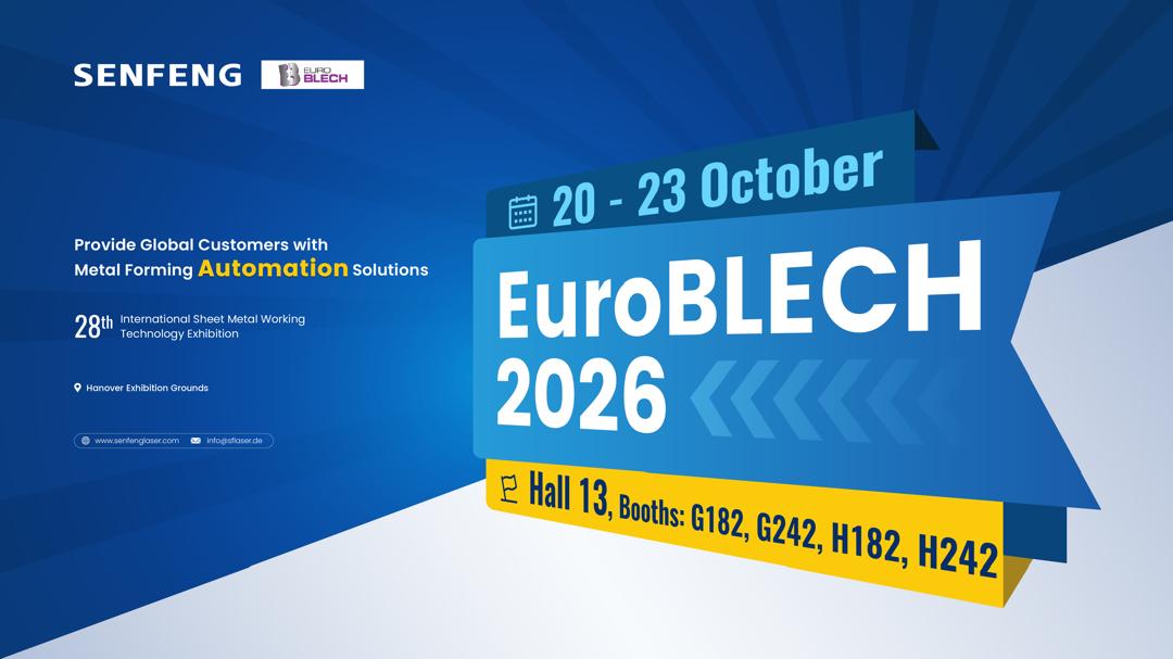 Línea de producción SENFENG expuesta en EuroBLECH 2026, corte laser y automatizacion