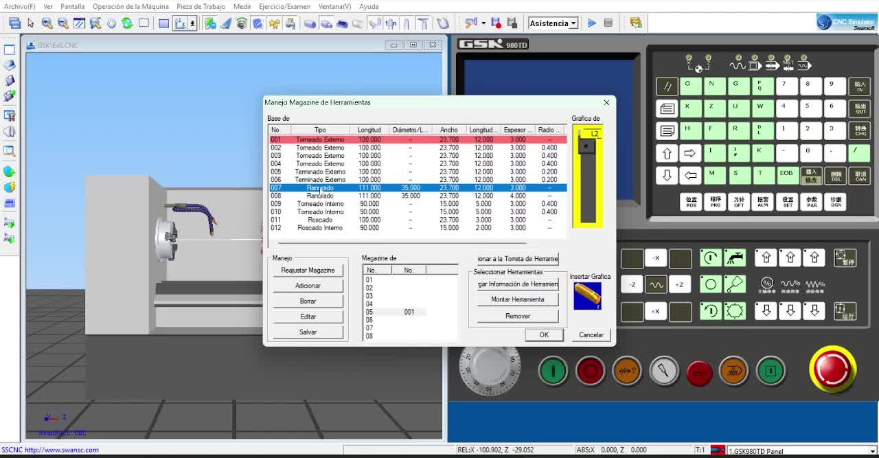 Carga de herramienta en control GSK980TD
