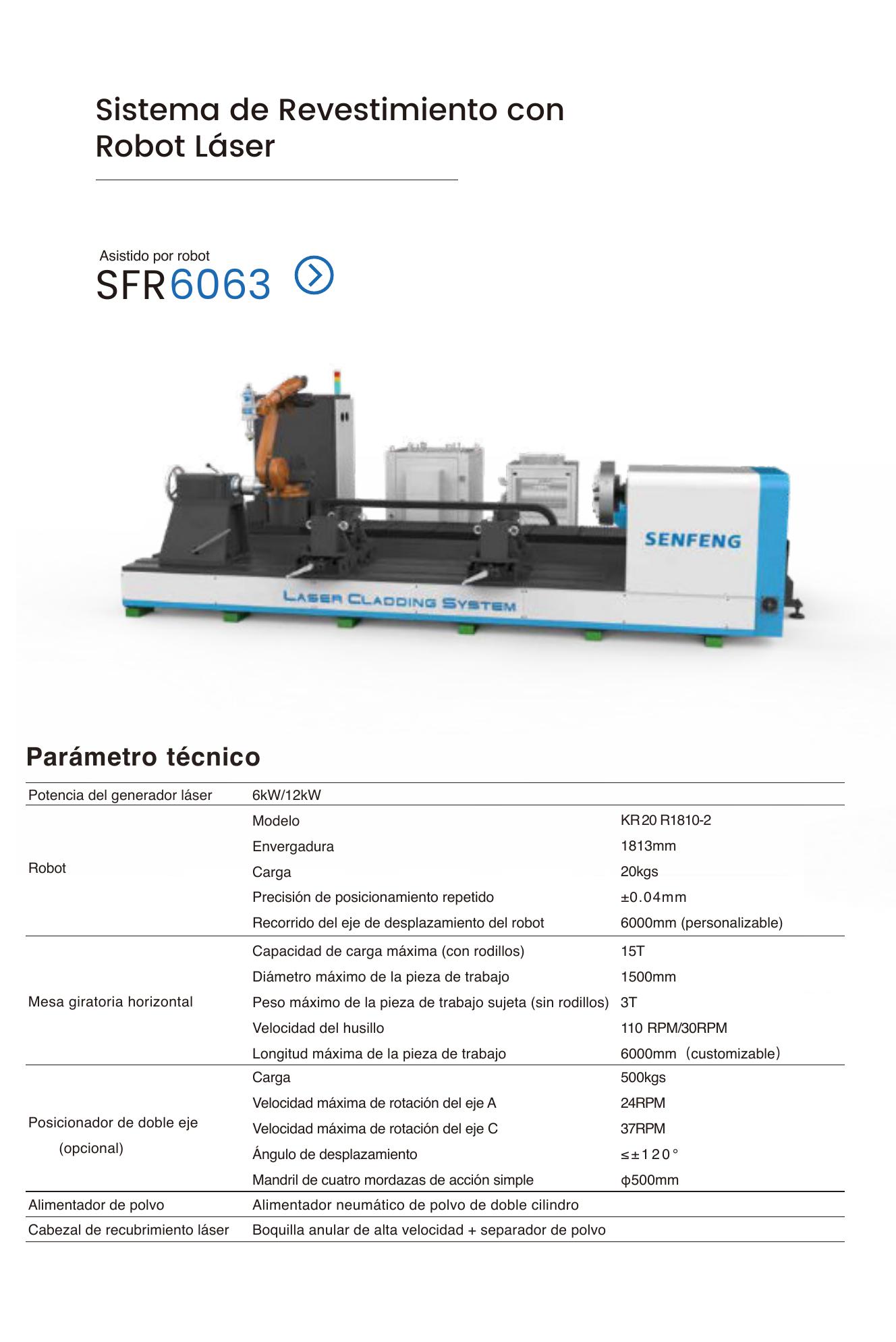 Sistema de recubrimiento láser robotizado SENFENG SFR6063